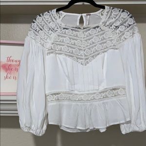 Free People White Lace Womens Blouse